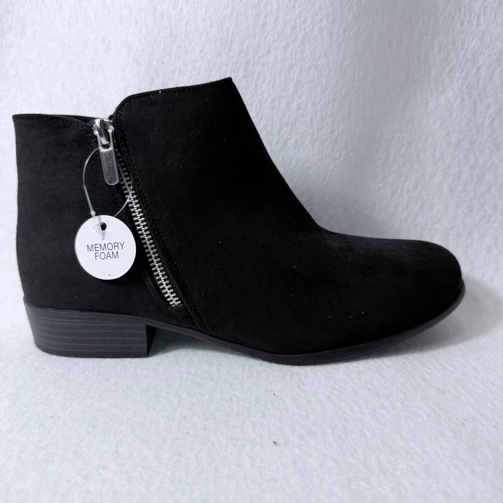 Sonoma Goods For Life Osmona Black Faux Suede Memory Foam Ankle Booties Girls 6